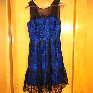 Moulinette Soeurs Blue and Black Lace Midi Dress